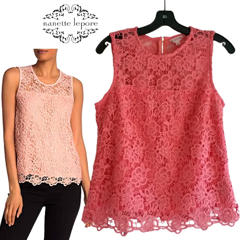 Nanette Lepore NEW Romantic Floral Lace Scallop Hem Top S/6